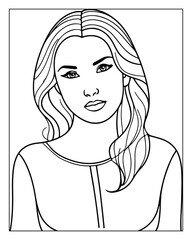 A cute women vector illustration, girls coloring pages, beautiful lady black and white vector, girls line art 