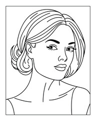 A cute women vector illustration, girls coloring pages, beautiful lady black and white vector, girls line art 