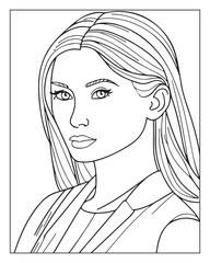 A cute women vector illustration, girls coloring pages, beautiful lady black and white vector, girls line art 
