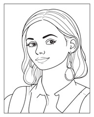 A cute women vector illustration, girls coloring pages, beautiful lady black and white vector, girls line art 