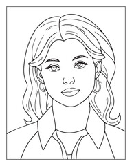 A cute women vector illustration, girls coloring pages, beautiful lady black and white vector, girls line art 