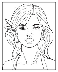 A cute women vector illustration, girls coloring pages, beautiful lady black and white vector, girls line art 