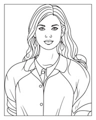 A cute women vector illustration, girls coloring pages, beautiful lady black and white vector, girls line art 