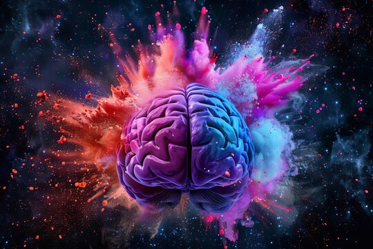 Human brain with explosion of vibrant colors representing creativity and imagination