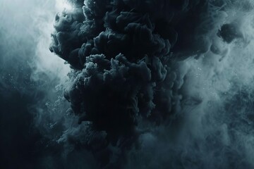 Abstract black smoke explosion with dynamic motion effect on dark background - obrazy, fototapety, plakaty