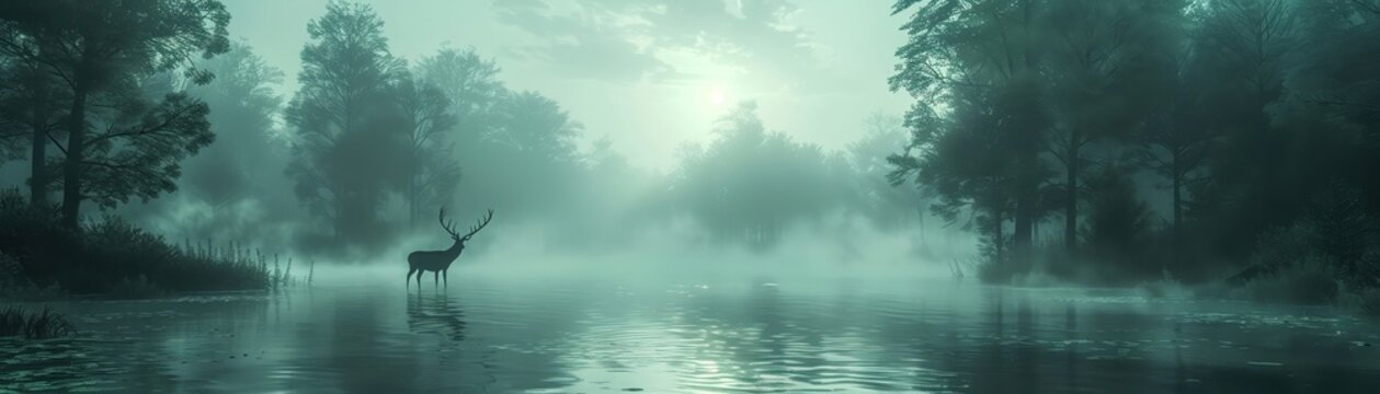 Saola walking in misty jungle mysterious aura