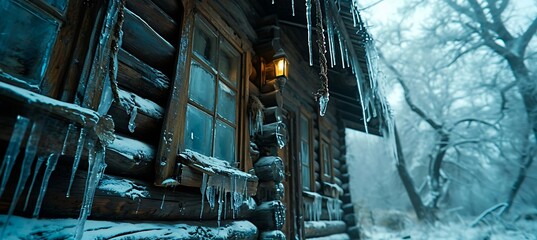 Winter Wonder: A Stunning Cluster of Glistening Icicles Delicately Hanging from the Eaves of a Roof on a Frosty Morning - obrazy, fototapety, plakaty