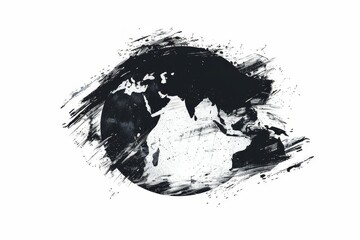Planet Earth silhouette illustration made with black brush stroke on white background