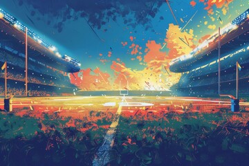 American football rugby arena stadium, competition tournament graphic art illustration with inspirational vibe - obrazy, fototapety, plakaty