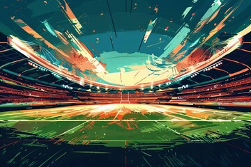 American football rugby arena stadium, competition tournament graphic art illustration with inspirational vibe