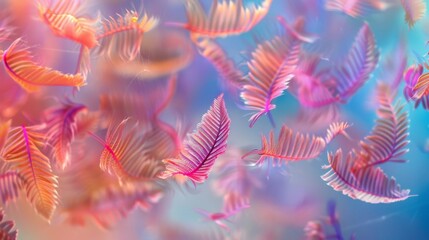 A colorful abstract image of fern spores released into the air each one floating on its delicate feathery wings.