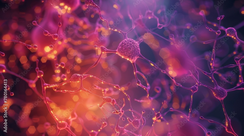 Poster an intricate network of cells in motion highlighting their constant movement and determination to fe