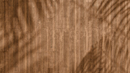 top view of soft brown table with high resolution texture and palm leafs shadows, summer table...