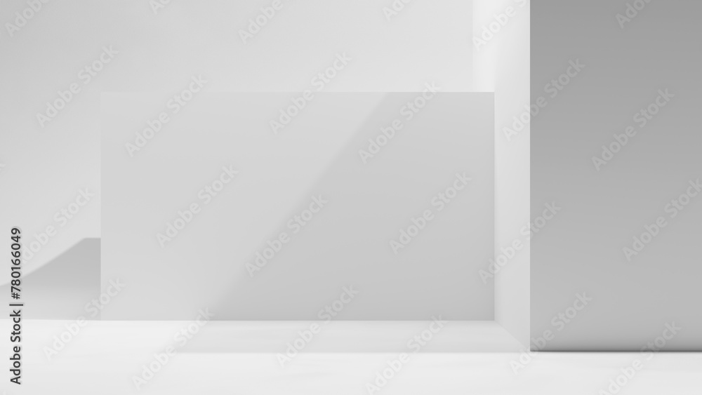 Poster white bright clean blank room with white walls and floor and shadows. empty room studio background. 