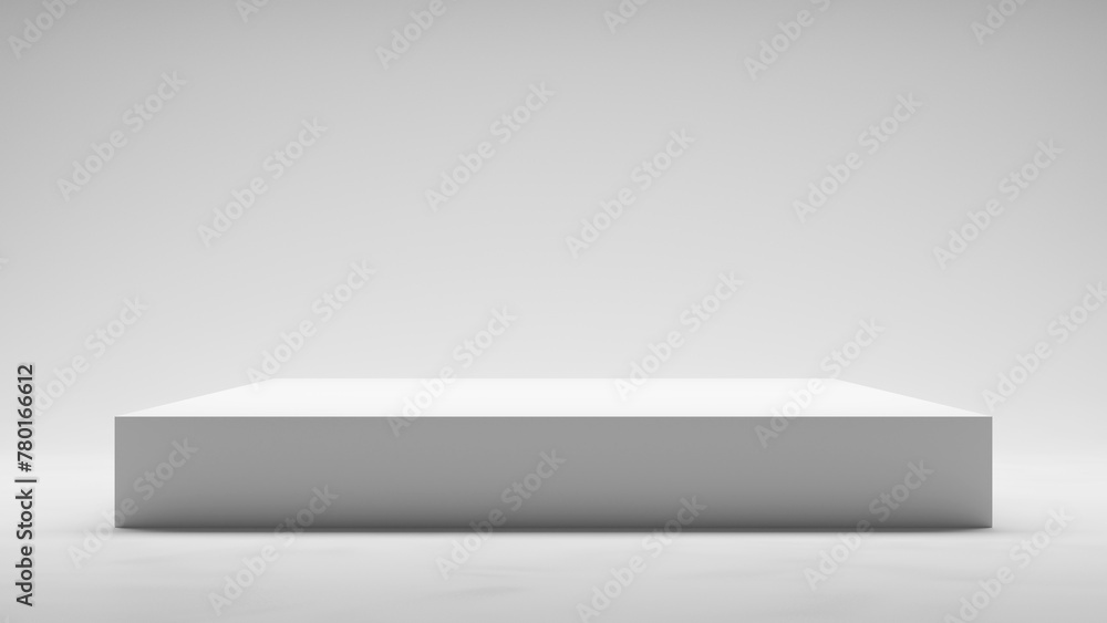 Fototapete White empty table isolated on white clear soft light studio room. table top podium close up. Empty square cube form podium display for design, grey pedestal empty space background