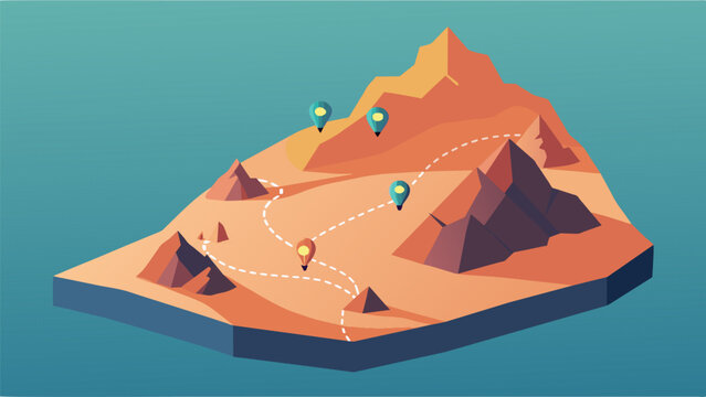 A map spread out on a rock with various trails and routes marked out in different colors. Amidst the more popular and welltravelled routes