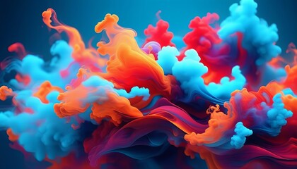 Sky Blue and Orange Red Abstract Smoke 3D Render