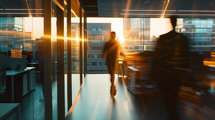 Fototapeta premium Blurred office wit bokeh effect background business center building wallpaper, background 