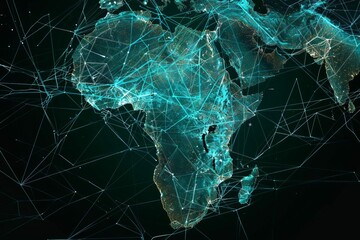 Global digital network map of Africa and Asia, concept of connectivity and data transfer