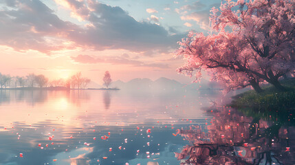 Tranquil Lake with Budding Trees