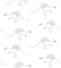 Vector seamless pattern of flat hand drawn outline spinosaurus dinosaur isolated on white background