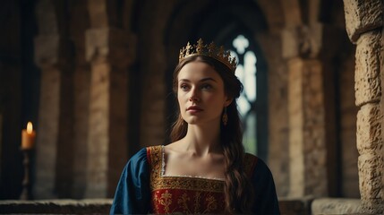 woman queen portrait on medieval era castle background from Generative AI
