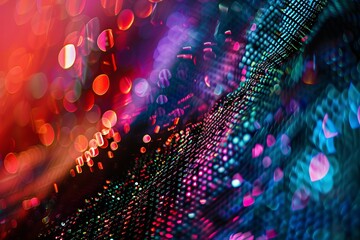 Vivid abstract of digital data streaming with bokeh lights in cyan and magenta tones

 - obrazy, fototapety, plakaty