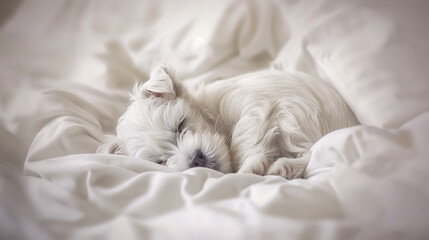 편안하게 포근하게 잠자는 하얀색 아기 강아지