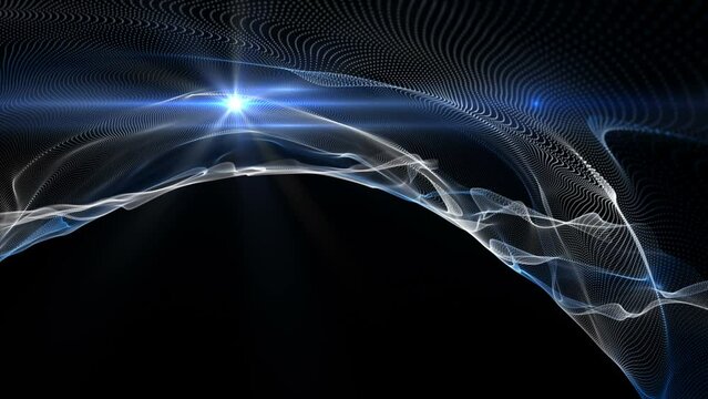 Futuristic video animation with wave object and glowing light in slow motion, 4096x2304 loop 4K