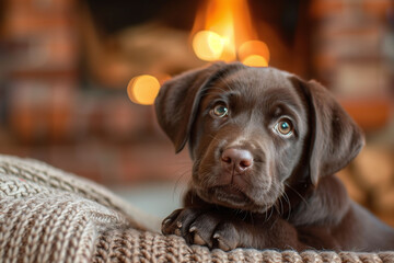 Curious Chocolate Labrador Puppy with Captivating Eyes