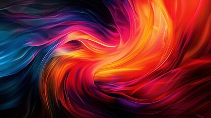 Vibrant colors pop and sizzle against a pitchblack background creating a sense of excitement and energy.