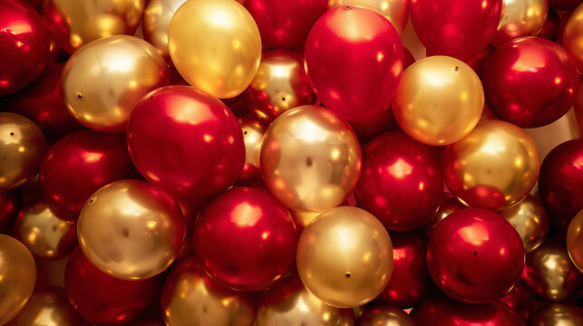 Luxurious gold and red balloon background, perfect for festive events, celebrations, party themes, and elegant decoration visuals