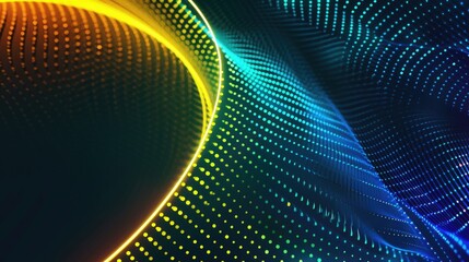 Obraz premium Abstract blue background with interweaving of colored dots and lines, Wave of dots and weave lines.