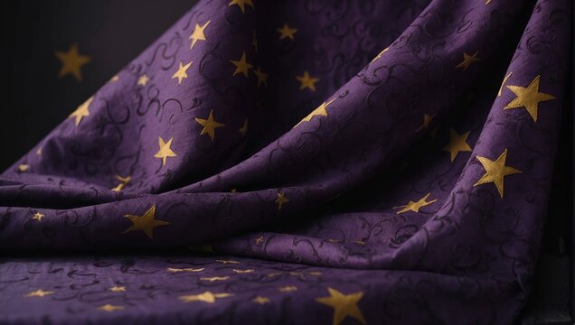 purple fabric with yellow stars in black background
