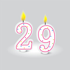 Number twenty nine candles. Birthday age celebration. Pink dotted design. Vector illustration. EPS 10.
