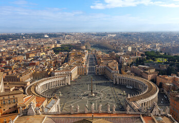 View on Saint Peter's square in Vatican from Saint Peter's basilica  - obrazy, fototapety, plakaty