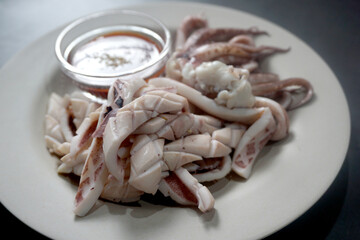 blanched Squid on plate.sea food
