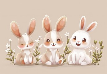 Obraz premium Cute bunnies: adorable bunny art featuring chubby cheeks, expressive eyes. Easter-themed content