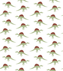 Vector seamless pattern of flat hand drawn spinosaurus dinosaur isolated on white background