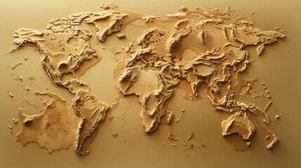 Sand Sculpture Texture World Map on Beige Surface Creative Design

