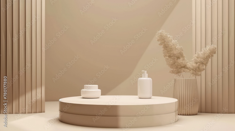 Poster background products display brown scene with platform. background rendering with podium.