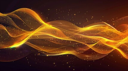 Abstract shiny color gold wave light effect illustration. Magic golden luminous glow design element