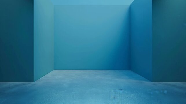 Blue empty Studio room for product placement or as a design template with wall angle in a full frame view