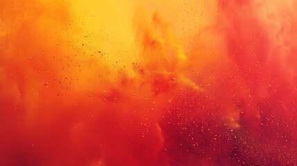 Color powder explosion background. Yellow with red-orange dust paint coloured explode for Holi Festival.