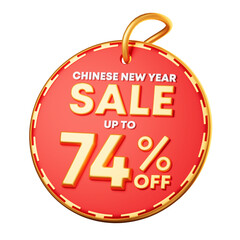3D Illustration of  Chinese new year discount tag 74%. Promotion Lunar new year image for social media and website