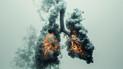 Artistic interpretation of burning human lungs - A creative digital representation of human lungs on fire symbolizing the harm caused by smoking