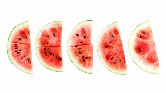 Sliced watermelon pieces on white background - An appealing image of fresh watermelon slices arranged sequentially