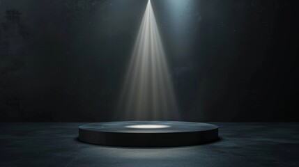 Product showcase with spotlight. Black studio room background.