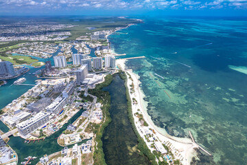 Aerial view of Puerto Cancun, Mexico - obrazy, fototapety, plakaty