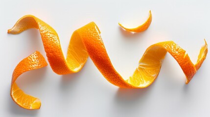 Spiral form of orange peel isolated on a white background, top view.